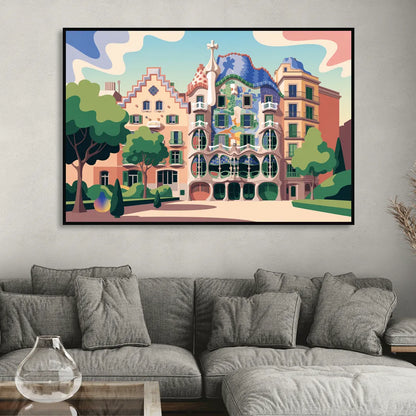 Casa Batllo Whimsy Sitting Room - Black Canvas Wall Art