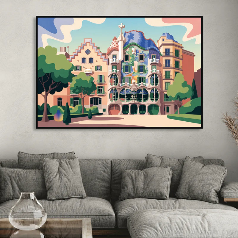 Casa Batllo Whimsy Sitting Room - Black Canvas Wall Art