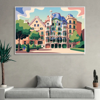 Casa Batllo Whimsy Living Room - White Canvas Wall Art