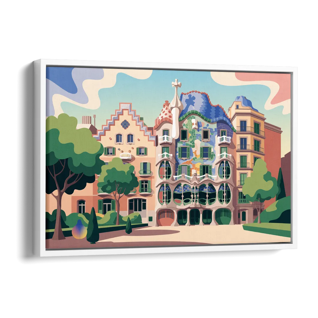 Casa Batllo Whimsy Side - White Canvas Wall Art