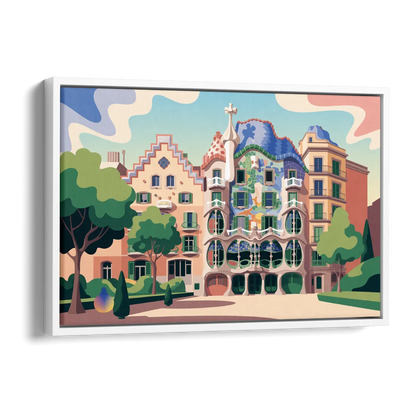 Casa Batllo Whimsy Side - White Canvas Wall Art