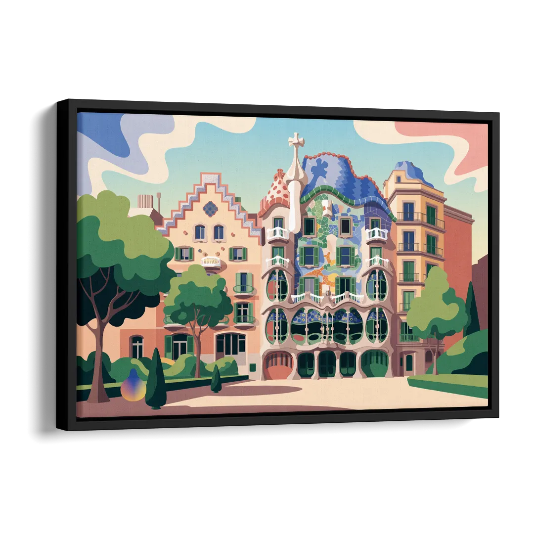 Casa Batllo Whimsy Side - Black Canvas Wall Art
