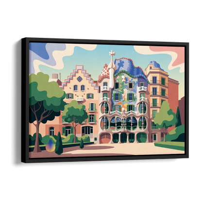 Casa Batllo Whimsy Side - Black Canvas Wall Art