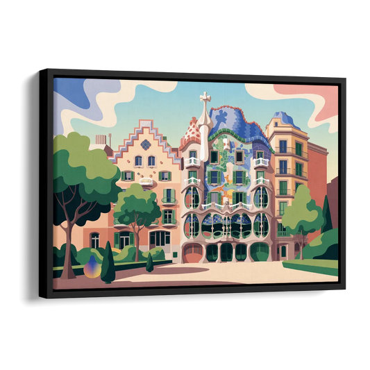 Casa Batllo Whimsy Side - Black Canvas Wall Art
