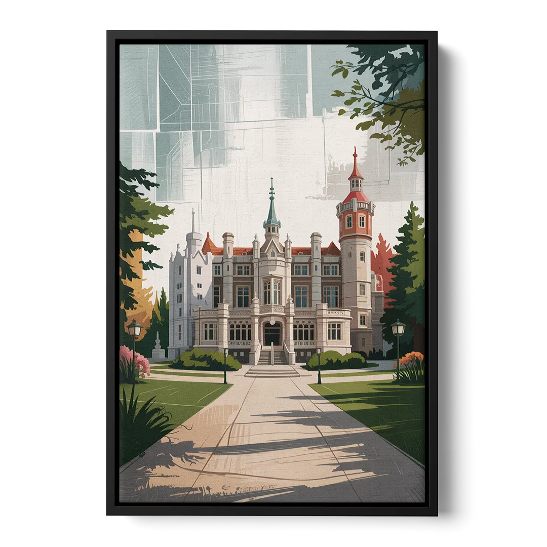 Casa Loma Historic View Front - Black Canvas Wall Art
