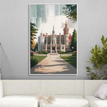 Casa Loma Historic View Living Room - White Canvas Wall Art