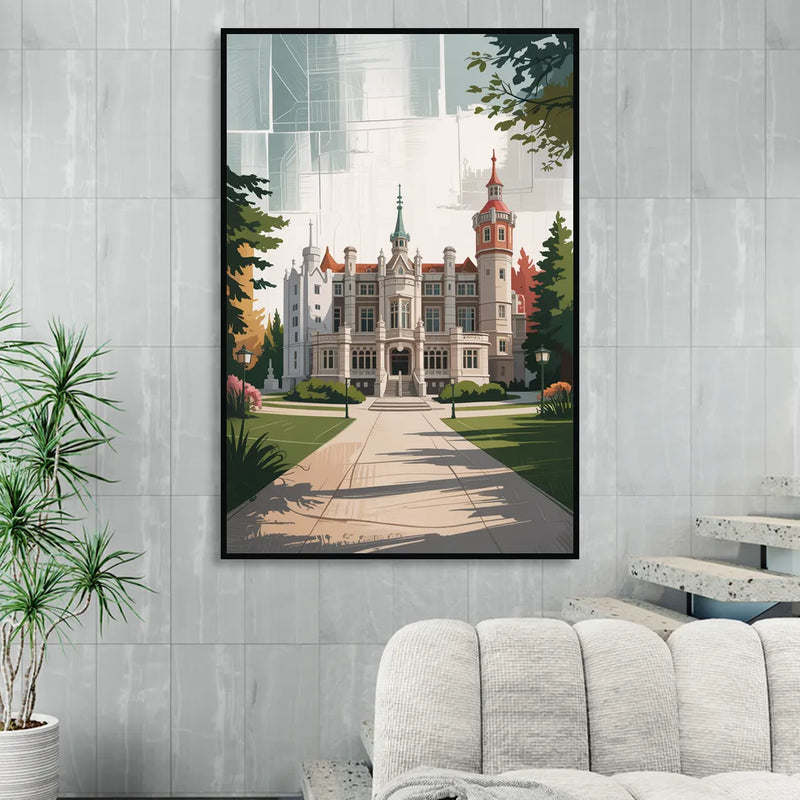 Casa Loma Historic View Living Room - Black Canvas Wall Art