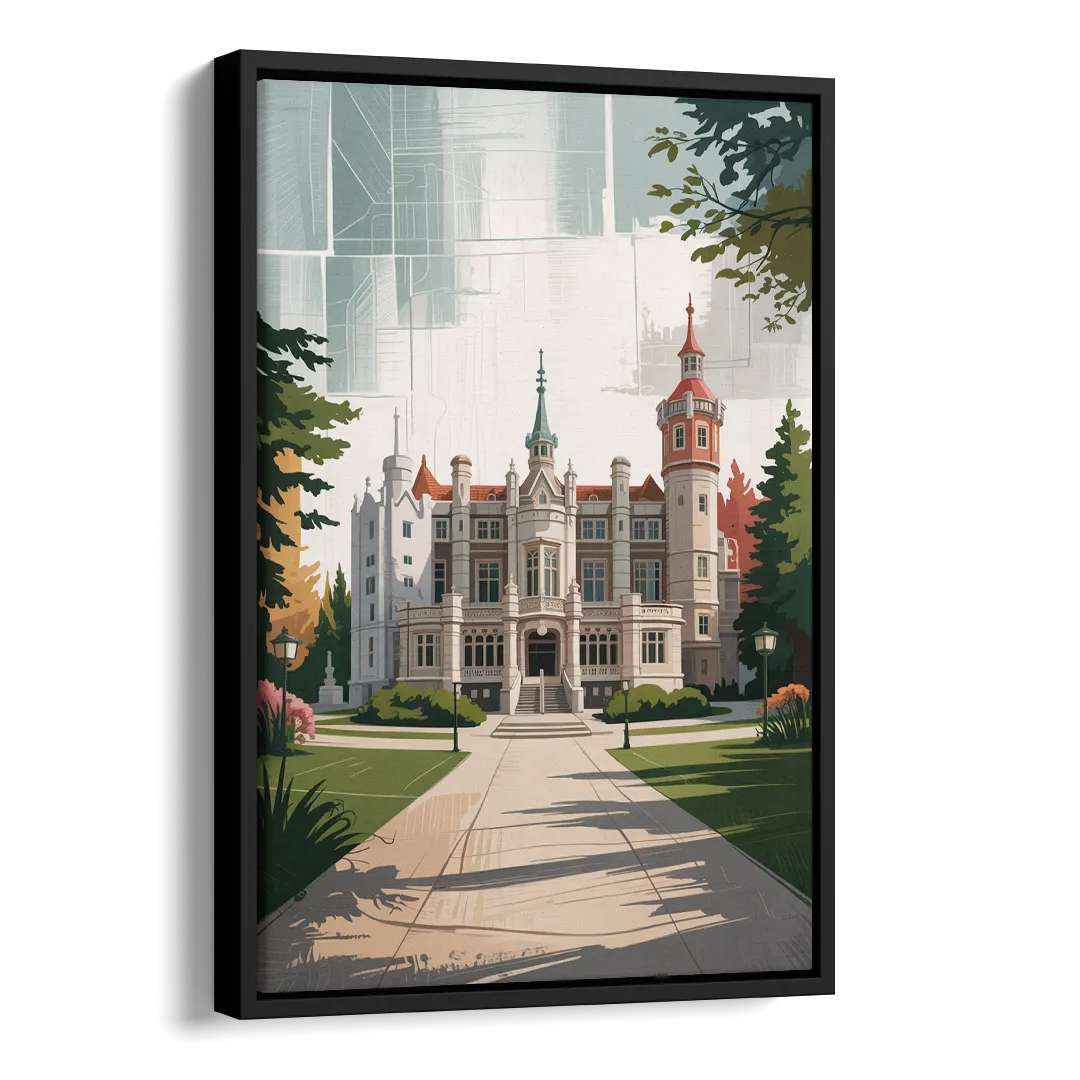 Casa Loma Historic View Side - Black Canvas Wall Art