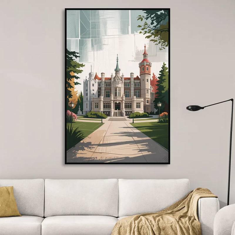 Casa Loma Historic View Sitting Room - Black Canvas Wall Art