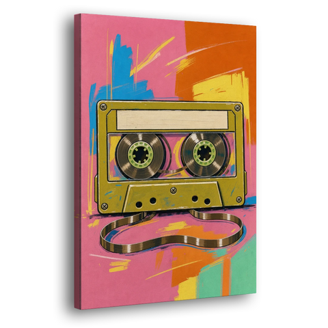 Cassette Tape Wall Art with Unspooled Tape Loop - Canvas Wall Art - Side