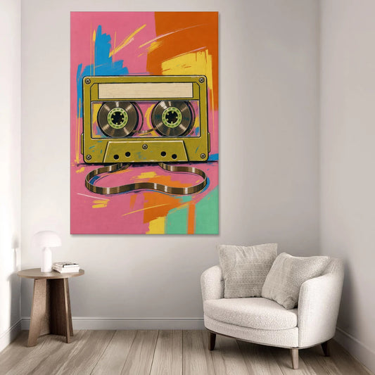 Cassette Tape Wall Art with Unspooled Tape Loop - Canvas Wall Art - Sofa - 40x60