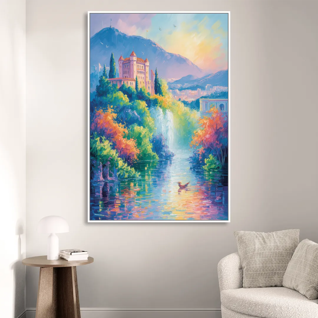 Castle Hill View Sitting Room - White Canvas Wall Art