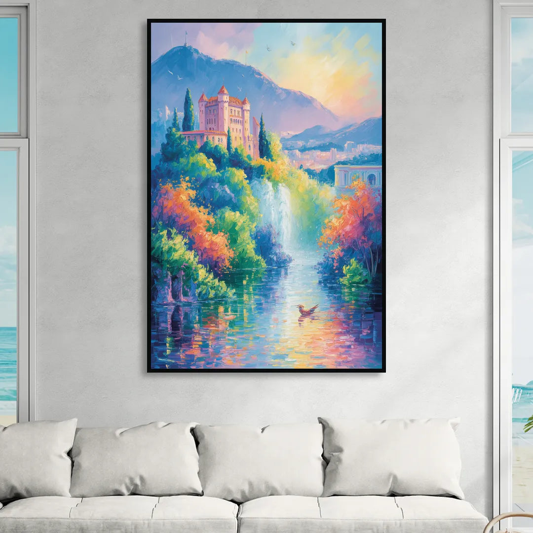 Castle Hill View Living Room - Black Canvas Wall Art