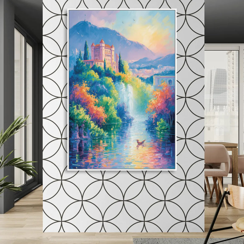 Castle Hill View Living Room - White Canvas Wall Art