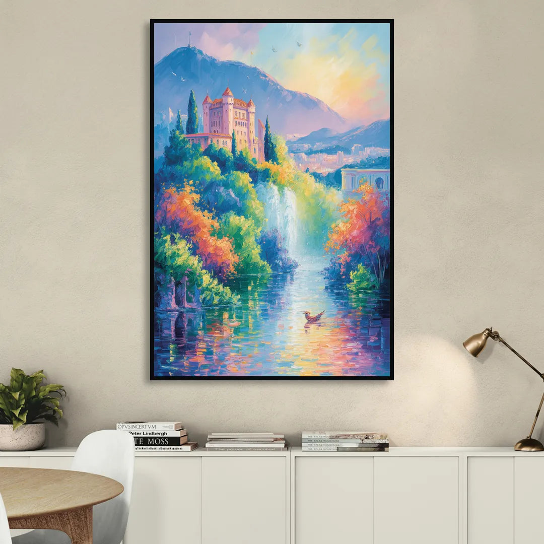Castle Hill View Sitting Room - Black Canvas Wall Art