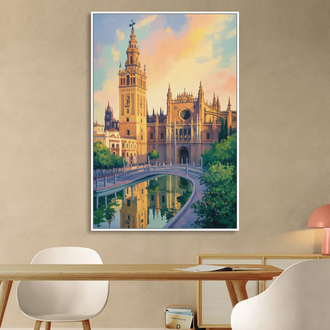 Cathedral Charm Living Room - White Canvas Wall Art