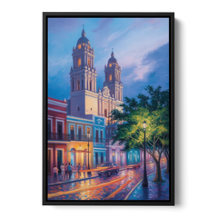 Cathedral of Campeche - Black Framed Canvas Wall Art - Front