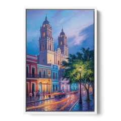 Cathedral of Campeche - White Framed Canvas Wall Art - Front