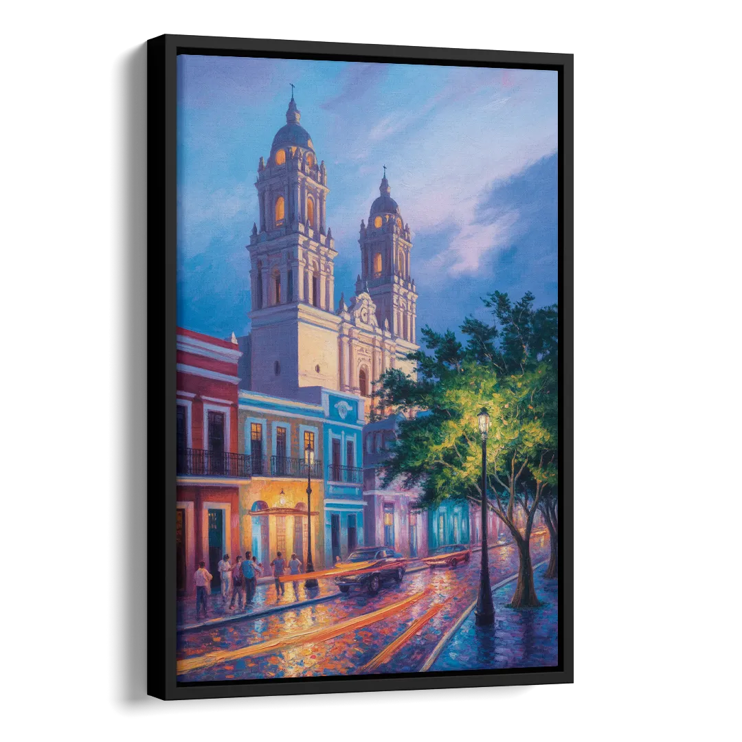 Cathedral of Campeche Side - Black Canvas Wall Art