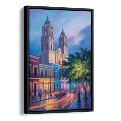 Cathedral of Campeche Side - Black Canvas Wall Art