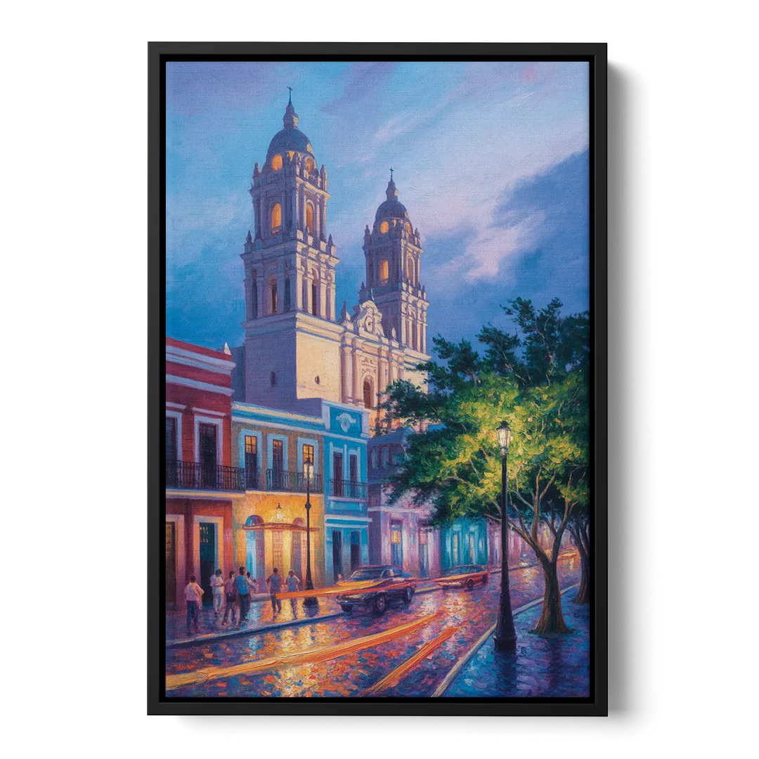 Cathedral of Campeche Front - Black Canvas Wall Art