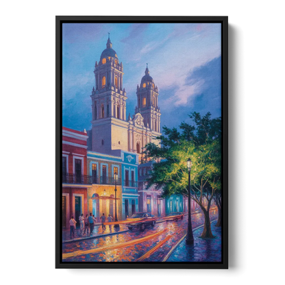 Cathedral of Campeche Front - Black Canvas Wall Art