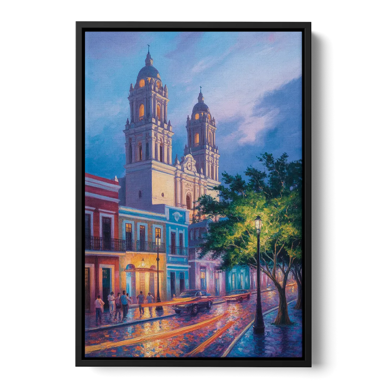 Cathedral of Campeche Front - Black Canvas Wall Art