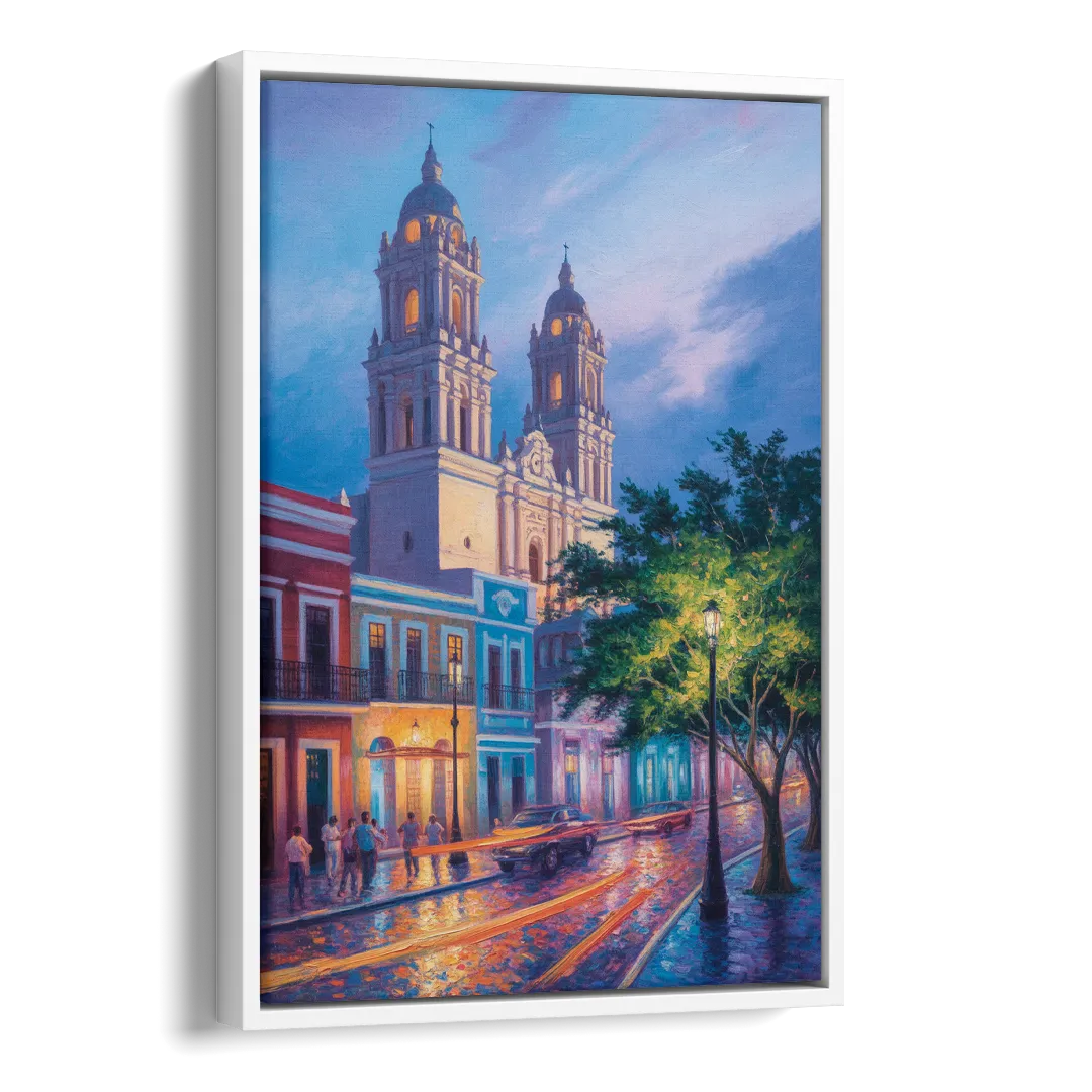 Cathedral of Campeche Side - White Canvas Wall Art