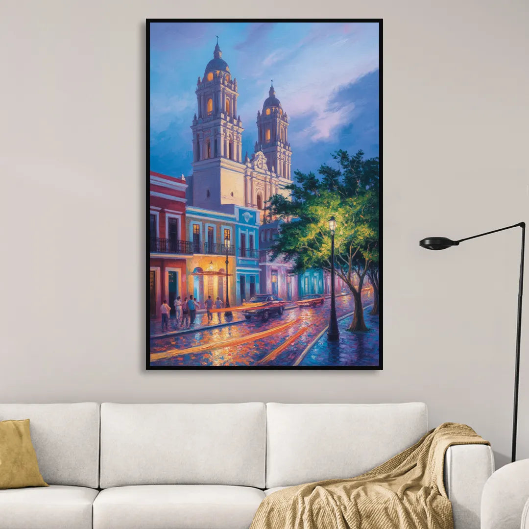 Cathedral of Campeche Sitting Room - Black Canvas Wall Art