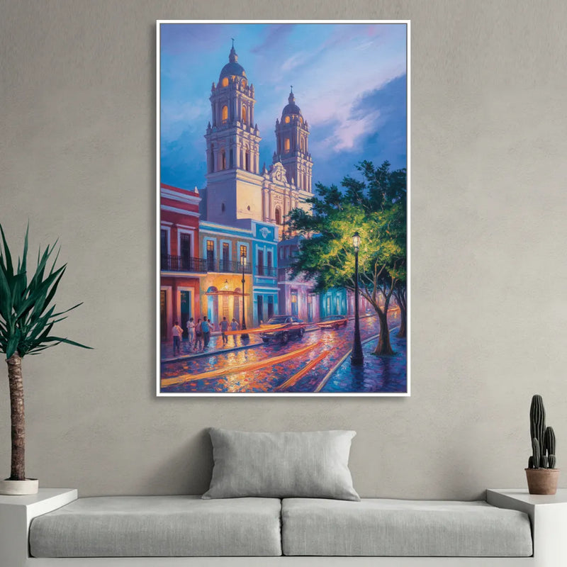 Cathedral of Campeche Sitting Room - White Canvas Wall Art