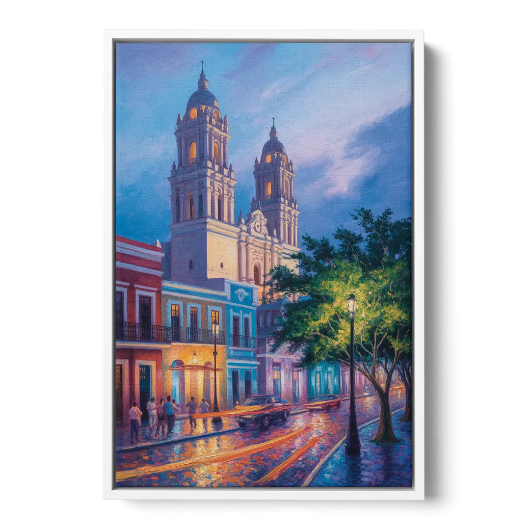 Cathedral of Campeche Front - White Canvas Wall Art