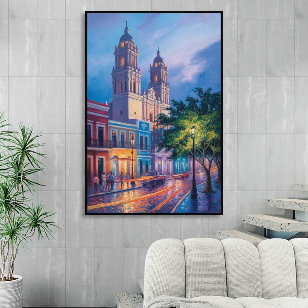 Cathedral of Campeche Living Room - Black Canvas Wall Art