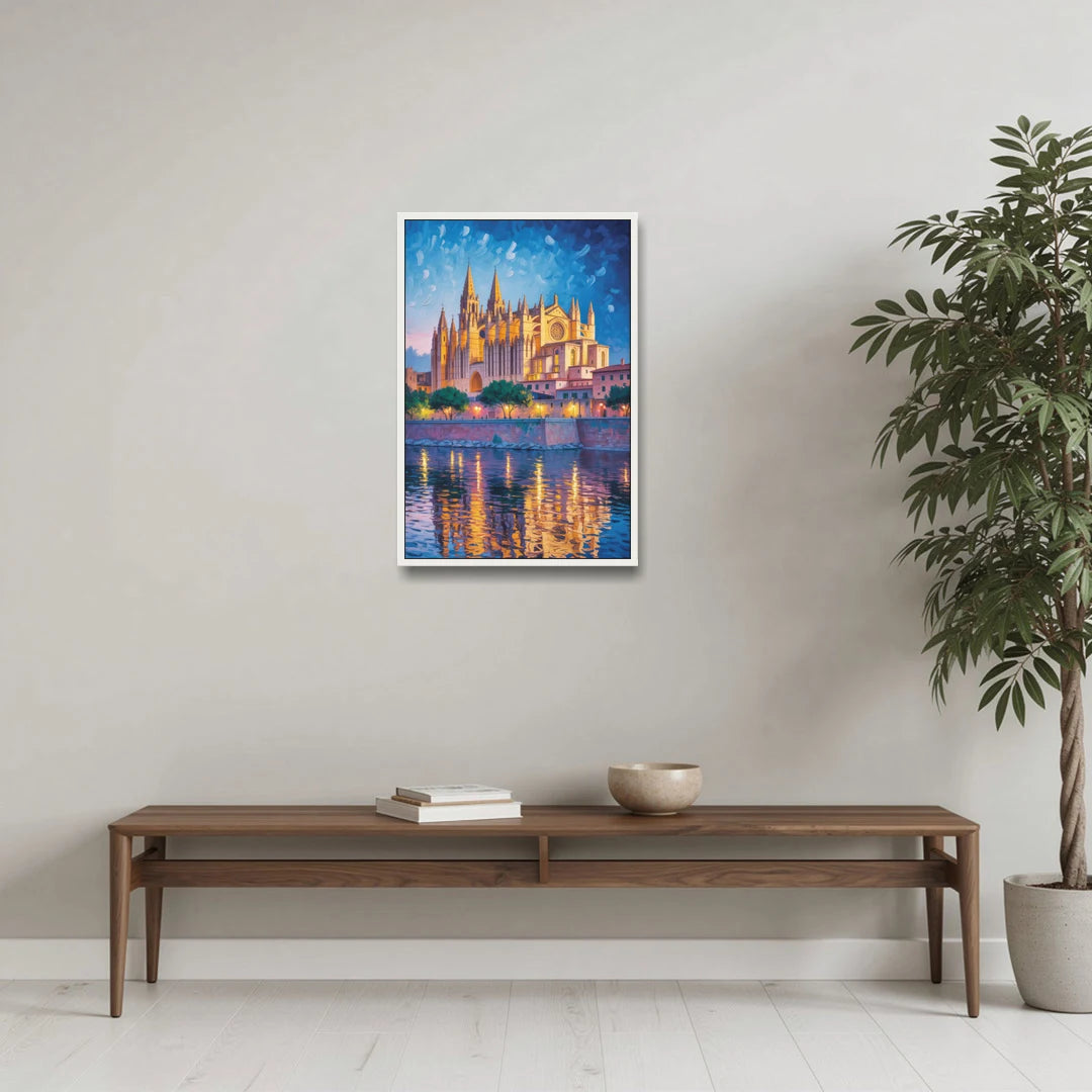 Cathedral of Santa Maria - White Framed Canvas Wall Art - Coffee Table - 20x30
