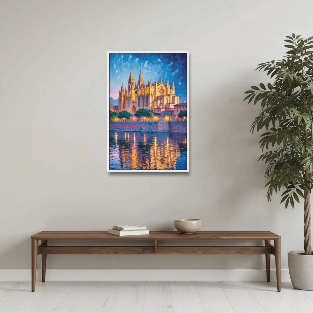 Cathedral of Santa Maria - White Framed Canvas Wall Art - Coffee Table - 24x36