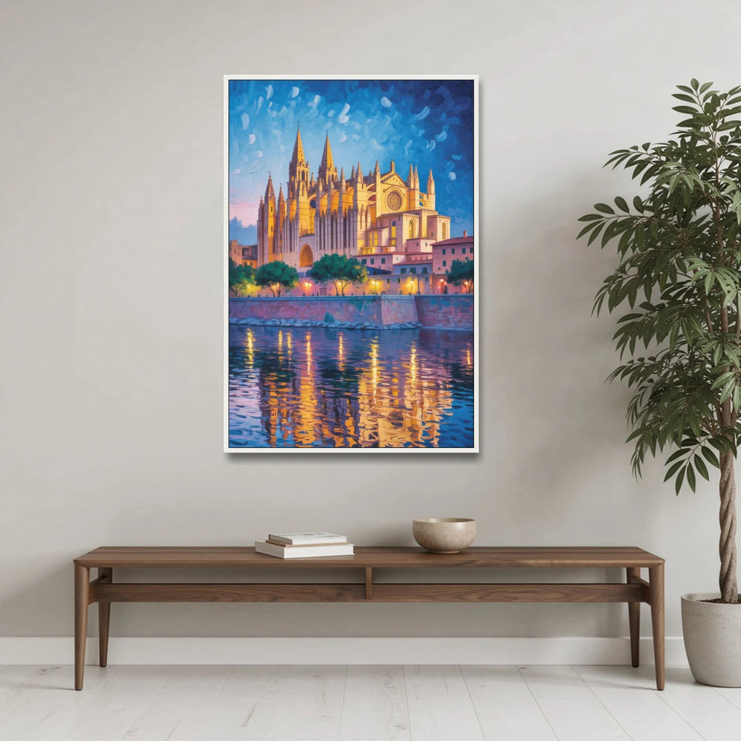 Cathedral of Santa Maria - White Framed Canvas Wall Art - Coffee Table - 32x48