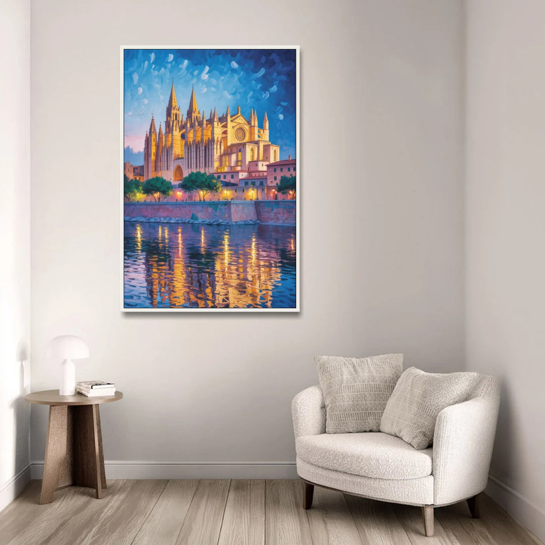 Cathedral of Santa Maria - White Framed Canvas Wall Art - Sofa - 32x48