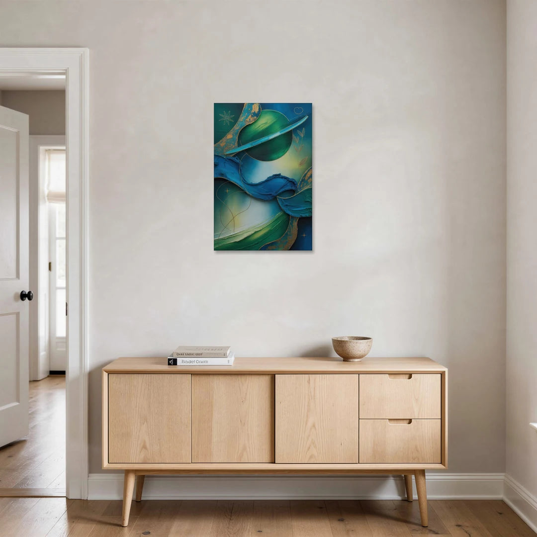 Celestial Nature Blue and Green Abstract - Canvas Wall Art - Coffee Table - 20x30