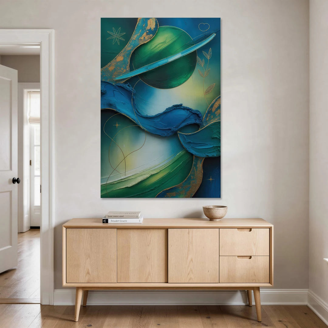 Celestial Nature Blue and Green Abstract - Canvas Wall Art - Coffee Table - 40x60