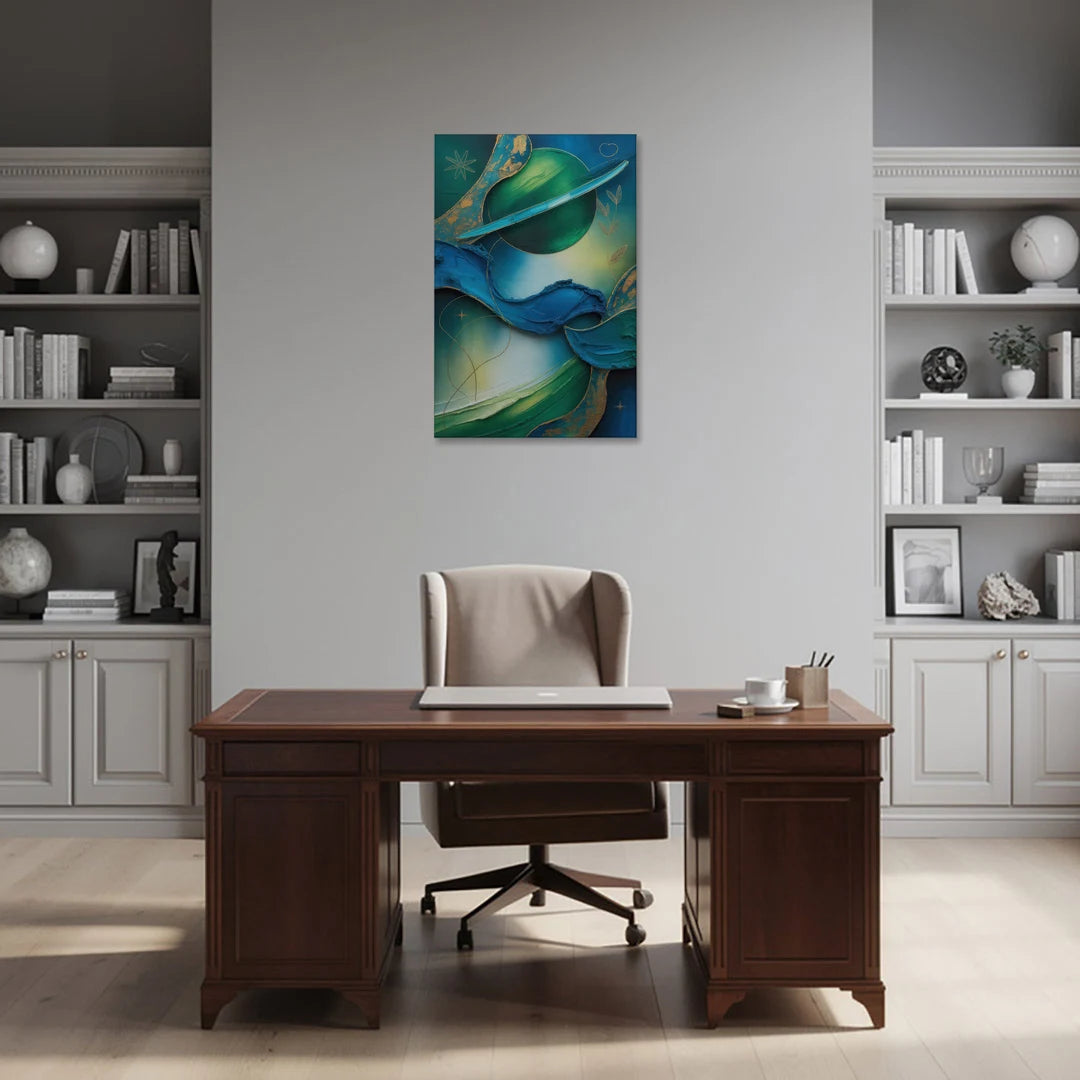 Celestial Nature Blue and Green Abstract - Canvas Wall Art - Office - 24x36