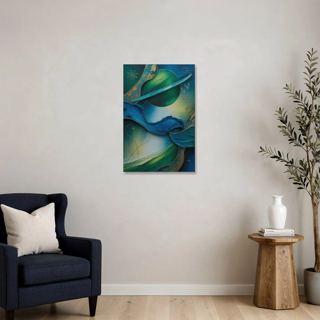 Celestial Nature Blue and Green Abstract - Canvas Wall Art - Sofa - 20x30