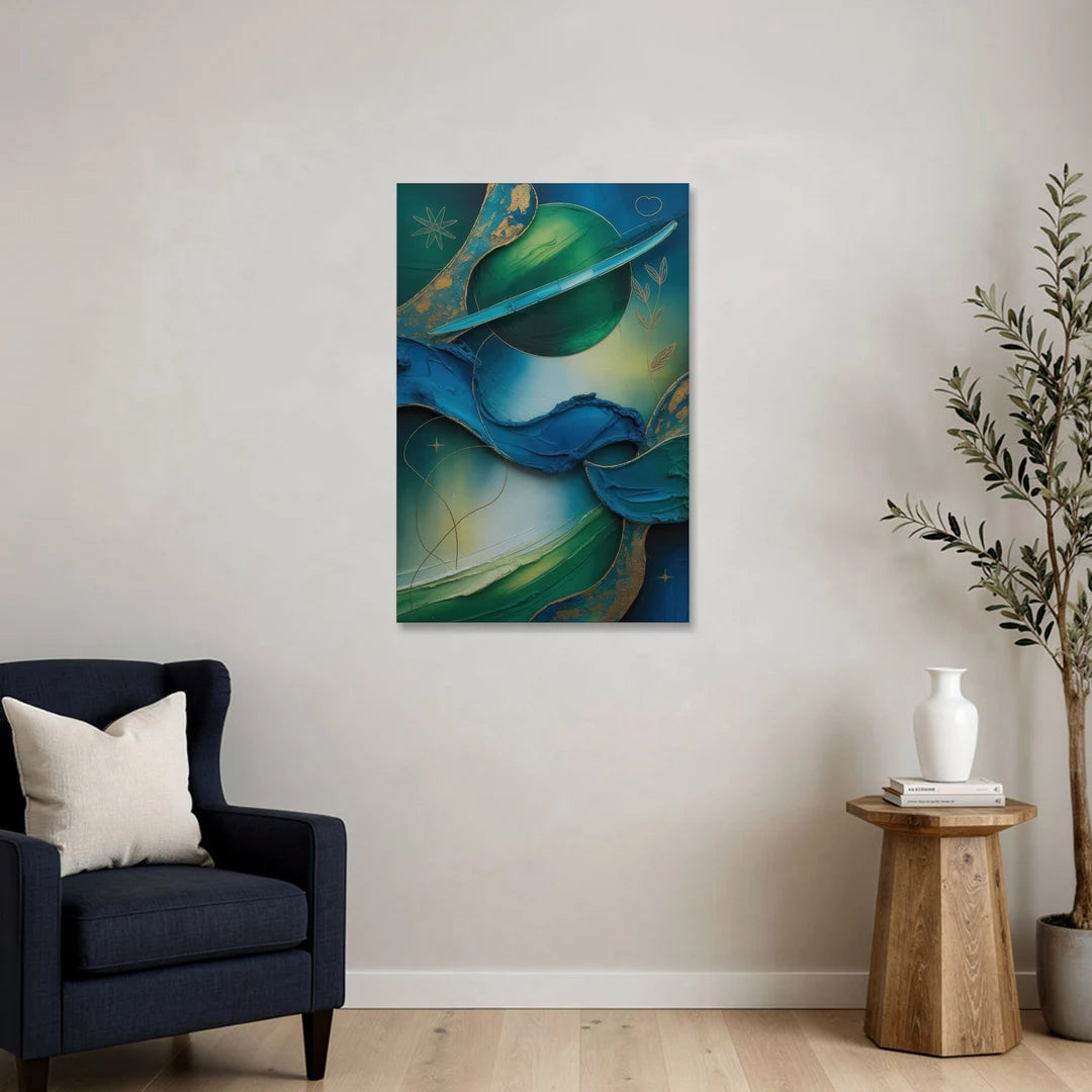 Celestial Nature Blue and Green Abstract - Canvas Wall Art - Sofa - 24x36