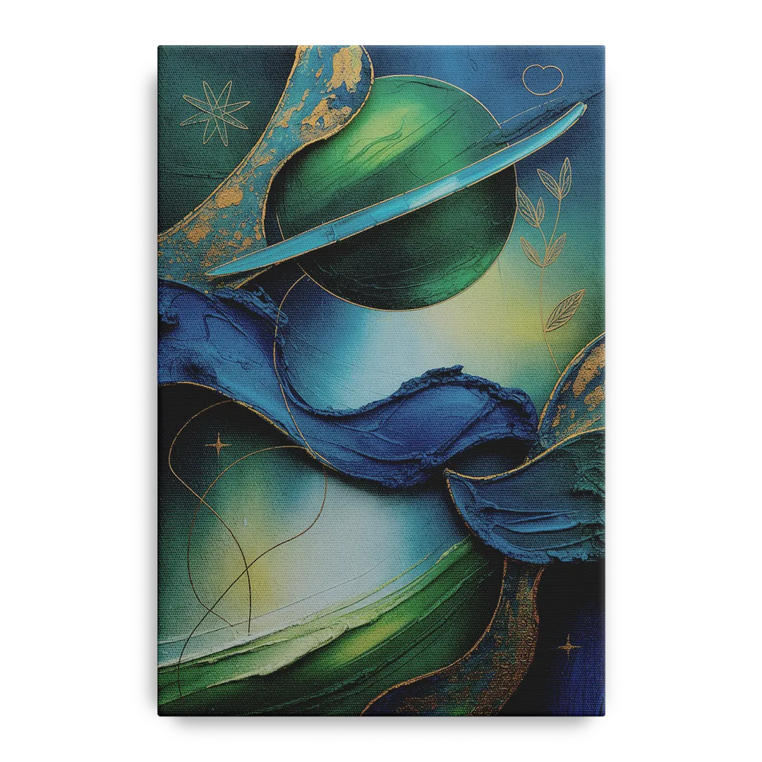 Celestial Nature Blue and Green Abstract - Canvas Wall Art