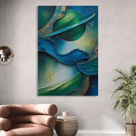 Celestial Nature Blue and Green Abstract Living Room - Canvas Wall Art