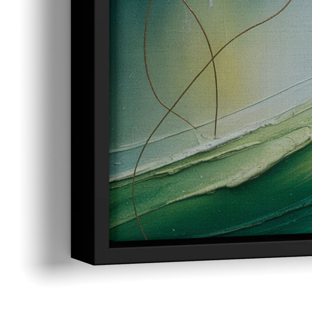 Celestial Nature Blue and Green Abstract - Close-Up Black Frame Canvas