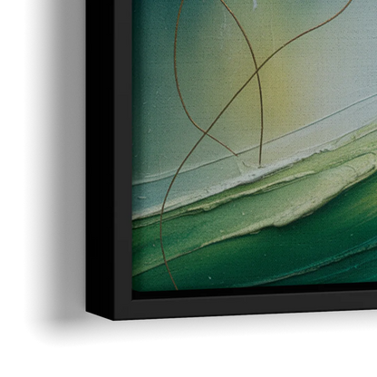 Celestial Nature Blue and Green Abstract - Close-Up Black Frame Canvas