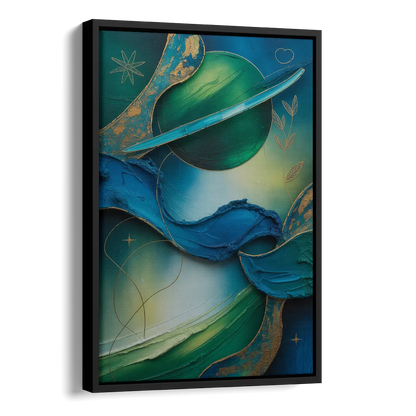 Celestial Nature Blue and Green Abstract Side - Black Canvas Wall Art