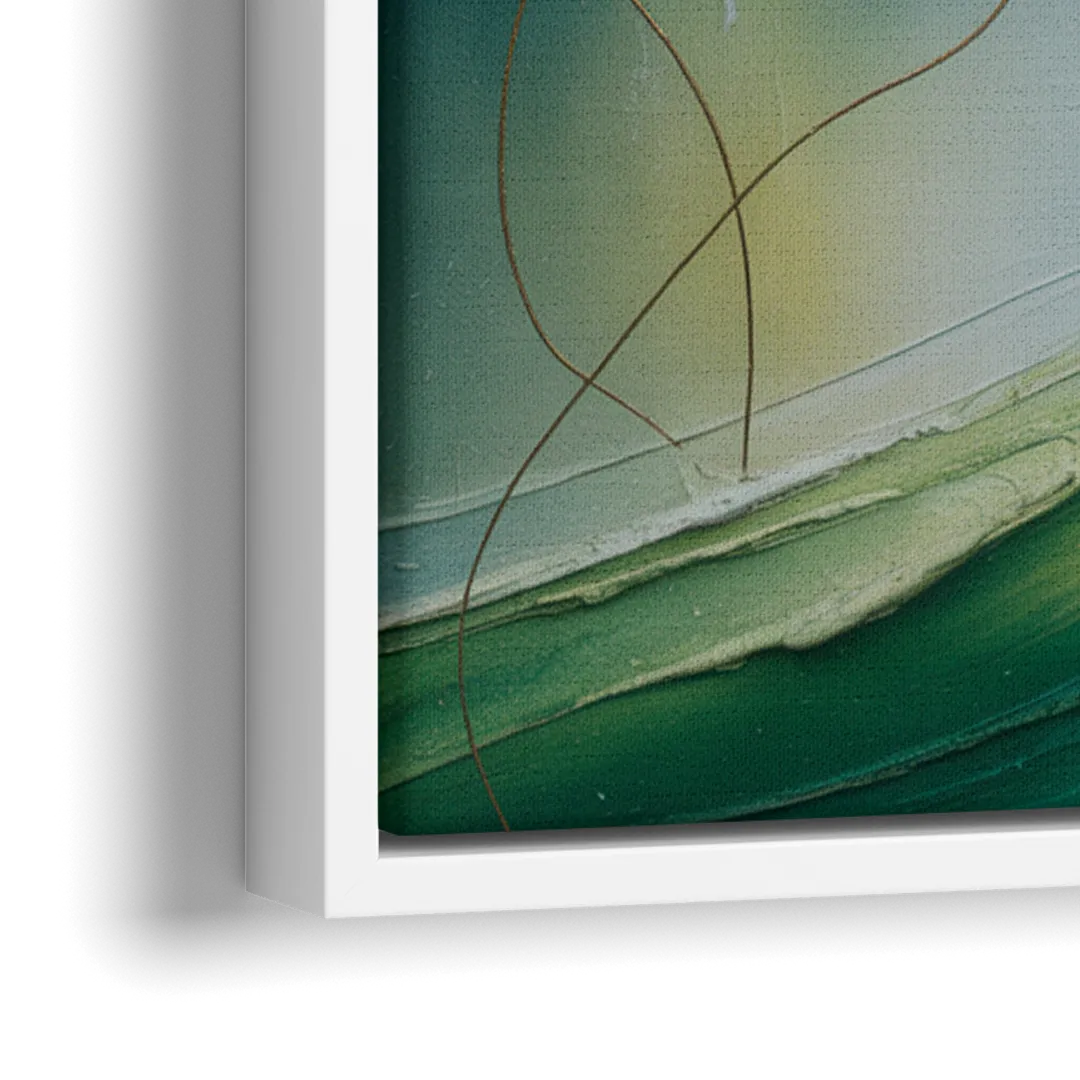 Celestial Nature Blue and Green Abstract - Close-Up White Frame Canvas