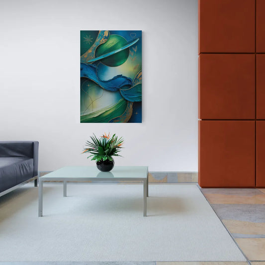 Celestial Nature Blue and Green Abstract - Canvas Wall Art Living Room