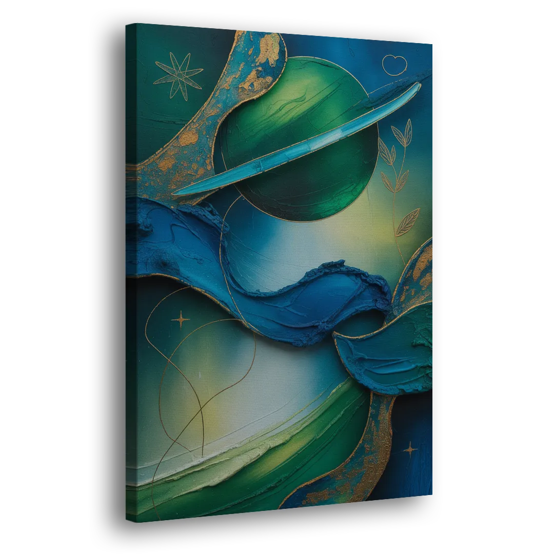Celestial Nature Blue and Green Abstract Side - Canvas Wall Art