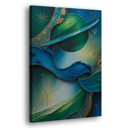 Celestial Nature Blue and Green Abstract Side - Canvas Wall Art